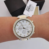 Michael Kors Parker Chronograph White Dial White Leather Strap Watch For Women - MK6916