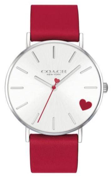 Coach Perry Silver Dial Red Leather Strap Watch for Women