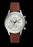 Fossil Retro Pilot Chronograph Silver Dial Brown Leather Strap Watch for Men - FS5809