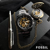 Fossil Bronson Automatic Skeleton Black Dial Black Steel Strap Watch for Men - ME3217