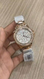Guess Crown Jewel Multifunction Diamonds White Dial Rose Gold Steel Strap Watch For Women - GW0410L3