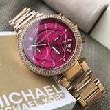 Michael Kors Parker Chronograph Purple Dial Rose Gold Steel Strap Watch For Women - MK6417