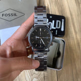 Fossil The Commuter Black Dial Grey Steel Strap Watch for Men - FS5400