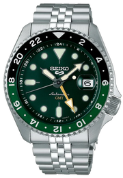 Seiko 5 Sports SKX GMT Automatic Green Dial Silver Steel Strap Watch For Men - SSK035K1