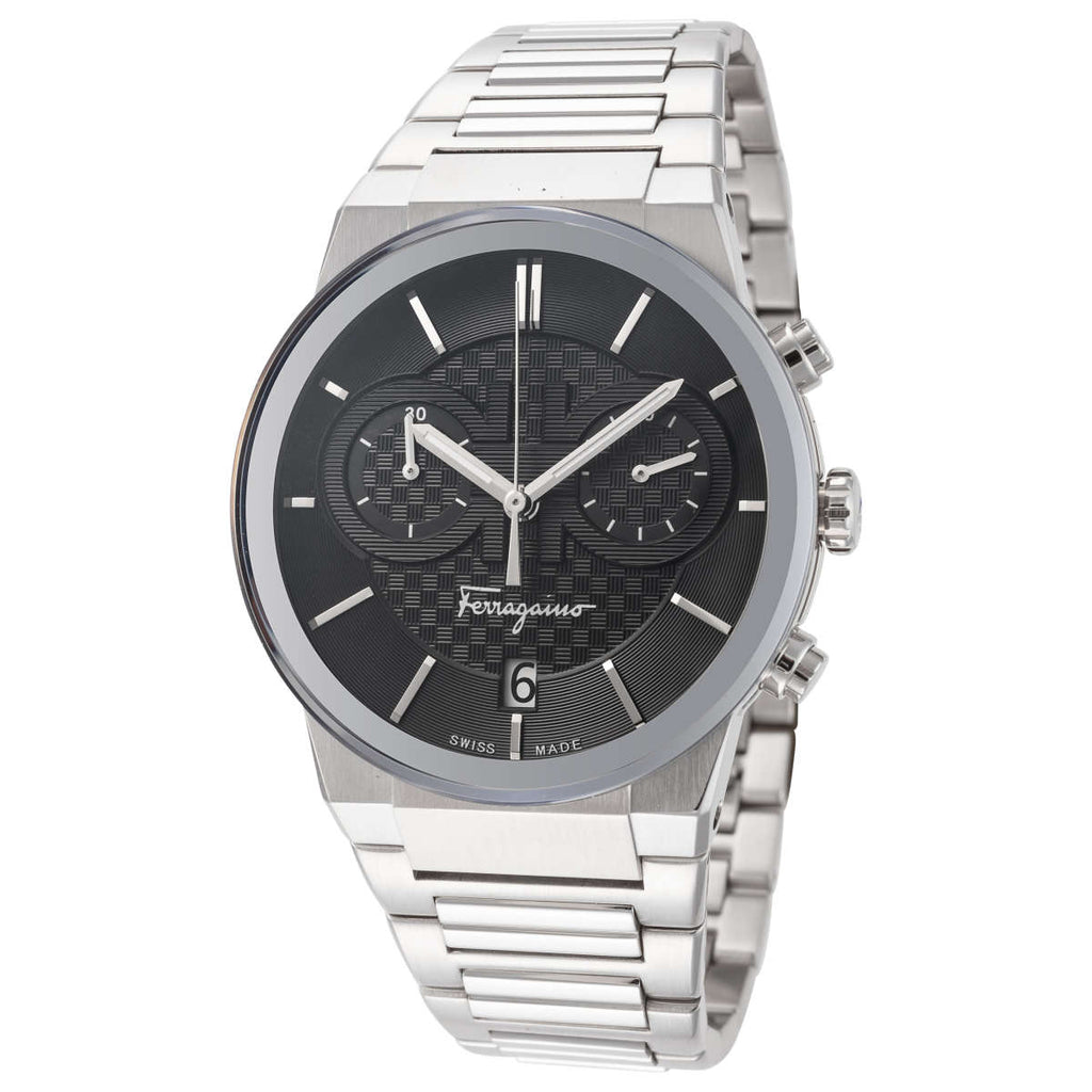 Salvatore Ferragamo Sapphire Chronograph Black Dial Silver Steel Strap ...