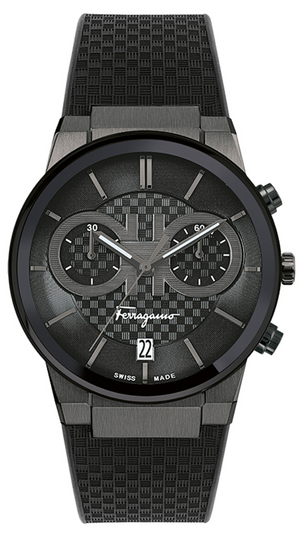 Salvatore Ferragamo Sapphire Chrono Black Dial Black Rubber Strap Watch for Men - SFME00621