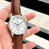 Fossil Neutra Chronograph White Dial Brown Leather Strap Watch for Men - FS6022