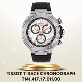 Tissot T Race Chronograph White Dial Black Rubber Strap Watch For Men - T141.417.17.011.00