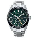 Seiko Presage Sharp Edged Series GMT Green Dial Silver Steel Strap Watch For Men - SPB219J1