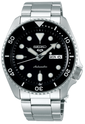 Seiko 5 Sports Automatic Black Dial Silver Steel Strap Watch For Men - SRPD57K1