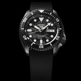 Seiko 5 Sport Automatic Black Dial Black Silicone Strap Watch For Men - SRPD65K3