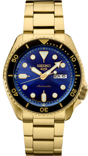 Seiko 5 Sports US Special Edition Automatic Blue Dial Gold Steel Strap Watch For Men - SRPK20