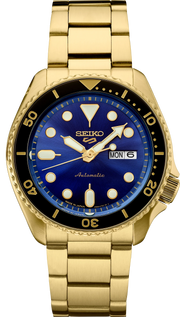 Seiko 5 Sports US Special Edition Automatic Blue Dial Gold Steel Strap Watch For Men - SRPK20