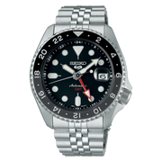 Seiko 5 Sports Automatic GMT Black Dial Silver Steel Strap Watch For Men - SSK001K1