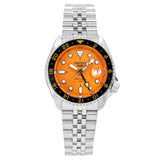 Seiko 5 Sports GMT Automatic Orange Dial Silver Steel Strap Watch For Men - SSK005K1