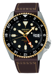 Seiko 5 Sports SKX GMT Automatic Mocha Black Dial Brown Leather Strap Watch For Men - SSK036K1