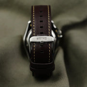 Seiko 5 Sports SKX GMT Automatic Mocha Black Dial Brown Leather Strap Watch For Men - SSK036K1