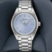 Seiko Diamond Blue Dial Silver Steel Strap Watch for Women - SUR581P1