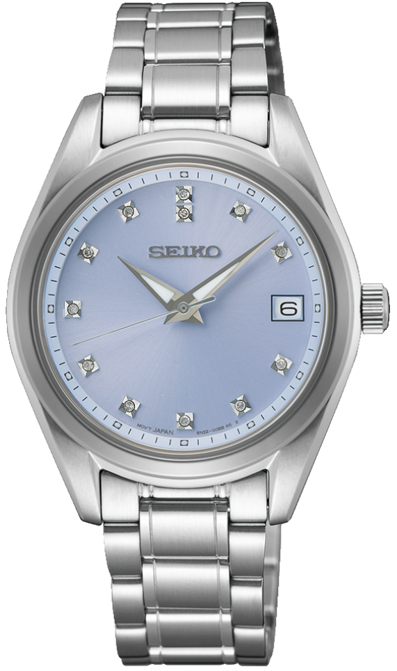 Seiko Diamond Blue Dial Silver Steel Strap Watch for Women - SUR581P1
