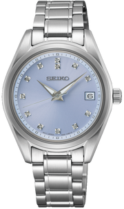 Seiko Diamond Blue Dial Silver Steel Strap Watch for Women - SUR581P1