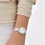 Swarovski Lovely Crystals Silver Dial Pink Leather Strap Watch for Women - 5261493