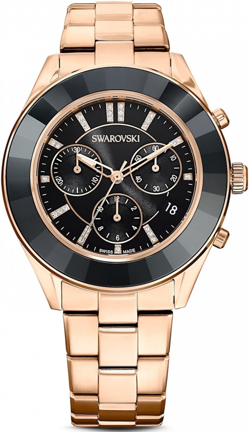 SWAROVSKI ゴールド ブラック 時計 Swarovski Octea Lux Sport Chronograph Black Dial Rose Gold