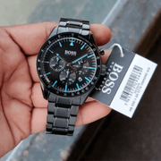 Hugo Boss Trophy Chronograph Black Dial Black Steel Strap Watch for Men - 1513675