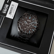 Hugo Boss Trophy Chronograph Black Dial Black Steel Strap Watch for Men - 1513675