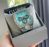 Guess Phoenix Multi Function Aqua Blue Dial Silver Steel Strap Watch for Men - GW0456G4