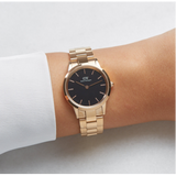Daniel Wellington Iconic Link Black Dial Rose Gold Steel Strap Watch for Women - DW00100212