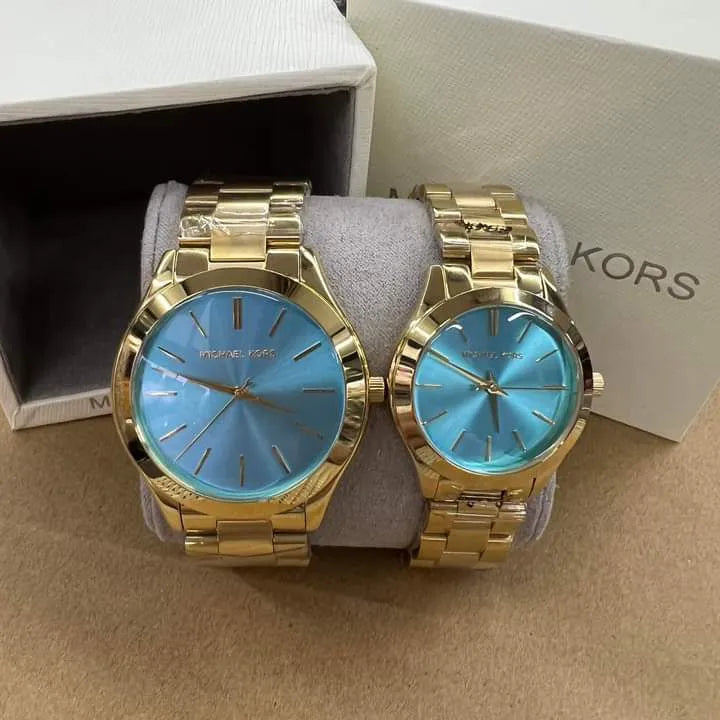 Michael Kors Slim Runway Blue Dial Gold Steel Strap Watch for Women