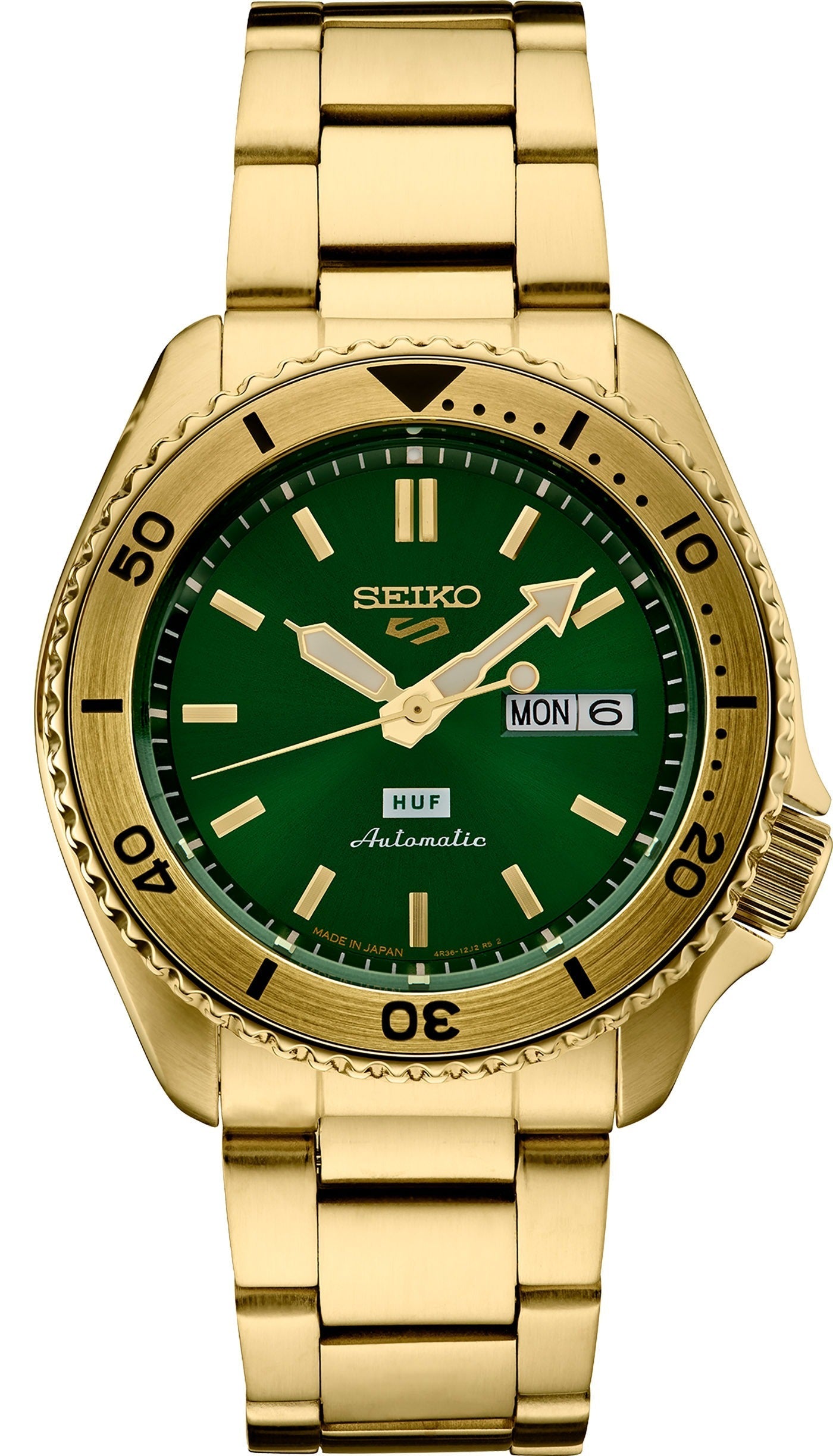 SEIKO HUF 腕時計 グリーンダイヤル Seiko 5 Sports HUF Limited Edition Green Dial Gold Steel Strap Watch F