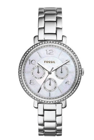 Fossil Jacqueline Multi-Function Mother of Pearl Dial Silver Steel Strap Watch for Women - ES3755