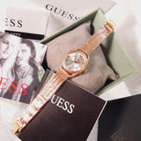 Guess Whisper Silver Dial Rose Gold Mesh Bracelet Watch for Women - W1084L3