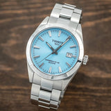 Tissot Gentleman Powermatic 80 Silicium Ice Blue Silver Steel Strap Watch For Men - T127.407.11.351.00