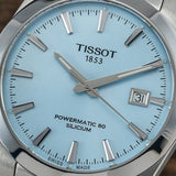 Tissot Gentleman Powermatic 80 Silicium Ice Blue Silver Steel Strap Watch For Men - T127.407.11.351.00