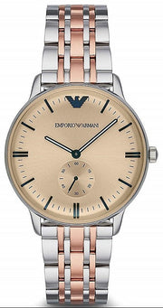 Emporio Armani Classic Beige Dial Two Tone Steel Strap Watch for Men - AR2070