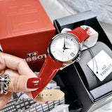 Tissot Couturier Lady Silver Dial Red Leather Strap Watch for Women - T035.210.16.031.01