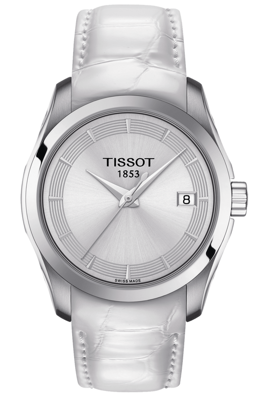 Tissot Couturier Jam Tangan Wanita Tali Kulit Putih Dial Perak untuk Wanita - T035.210.16.011.00