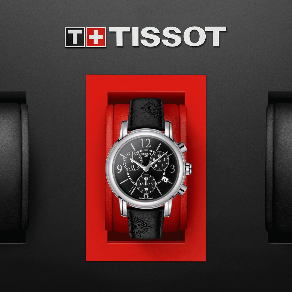 Tissot Dressport Chronograph Black Dial Black Leather Strap Watch