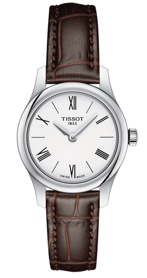 Tissot Tradition 5.5 Lady Silver Dial Brown Leather Strap Watch for Women - T063.009.16.018.00