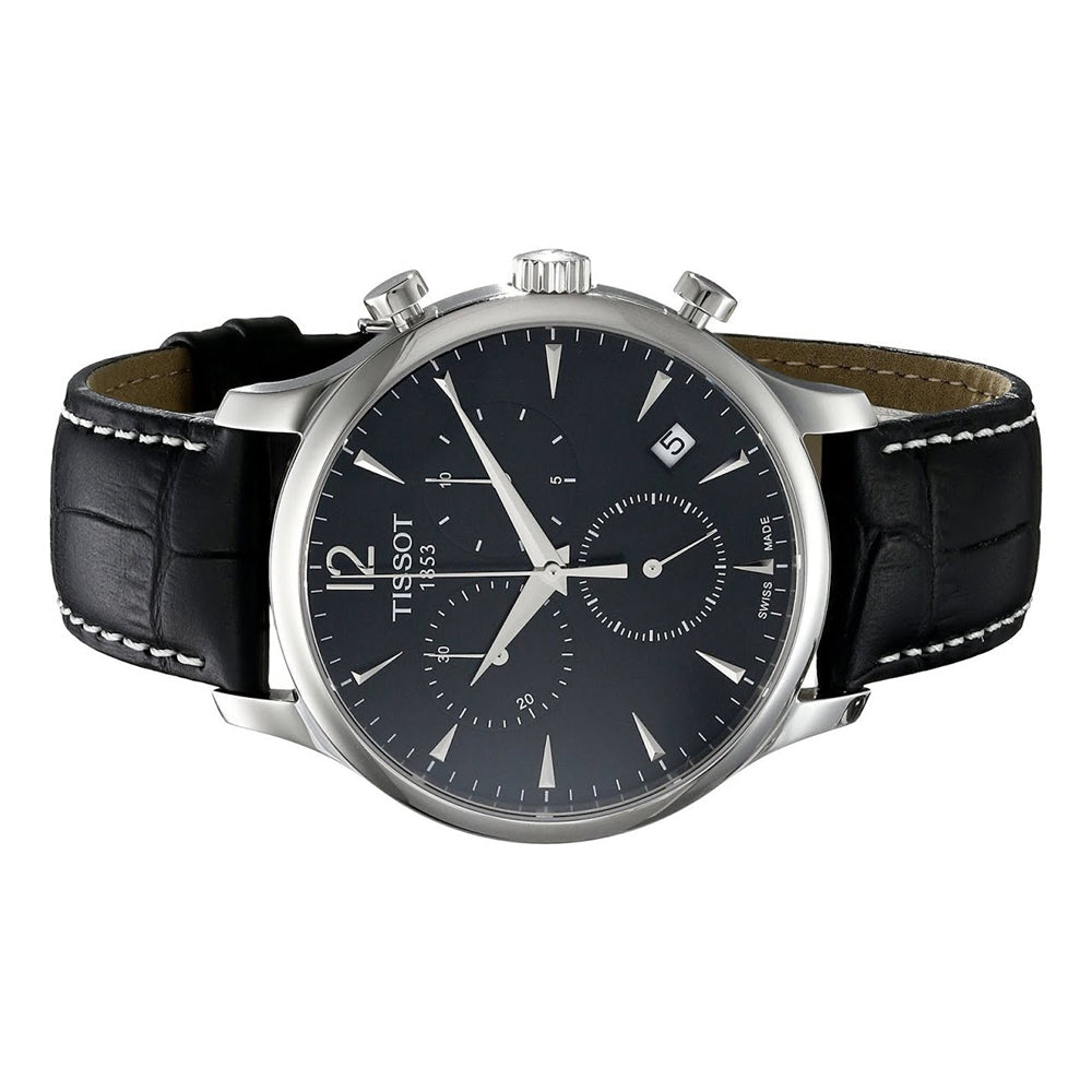Tissot Tradition Chronograph Black Dial Black Leather Strap Watch