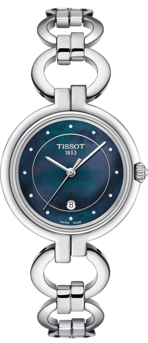 Tissot T Lady Flamingo Blue Mother of Pearl Dial Silver Steel Strap Watch for Women - T094.210.11.126.00