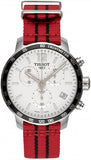 Tissot Quickster Chronograph NBA Chicago Bulls Jam Tangan Tali NATO Merah Dial Putih Untuk Pria - T095.417.17.037.04
