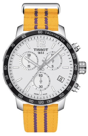 Tissot Quickster Chronograph NBA LA Lakers White Dial Yellow NATO Strap Watch for Men - T095.417.17.037.05