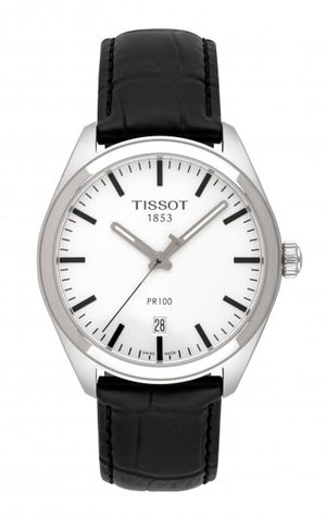Tissot T Classic PR 100 White Dial Black Leather Strap Watch for Men - T101.410.16.031.00