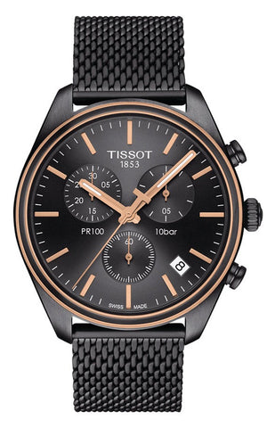 Tissot T Classic PR 100 Chronograph Anthracite Black Dial Black Mesh Bracelet Watch For Men - T101.417.23.061.00