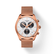 Tissot T Classic PR 100 Chronograph Silver Dial Rose Gold Mesh Bracelet Watch For Men - T101.417.33.031.01