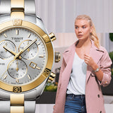 Tissot PR 100 Sport Chic Chronograph Silver Dial Two Tone Steel Strap Jam Tangan Untuk Wanita - T101.917.22.031.00