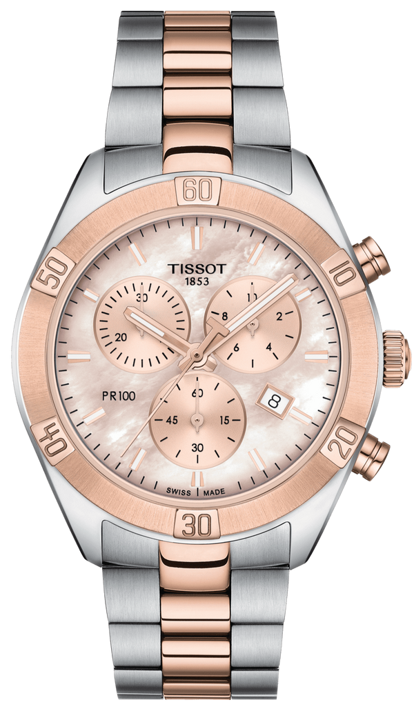 Tissot PR 100 Sport Chic Chronograph Mother of Pearl Dial Two Tone Steel Strap Watch for Women - T101.917.22.151.00